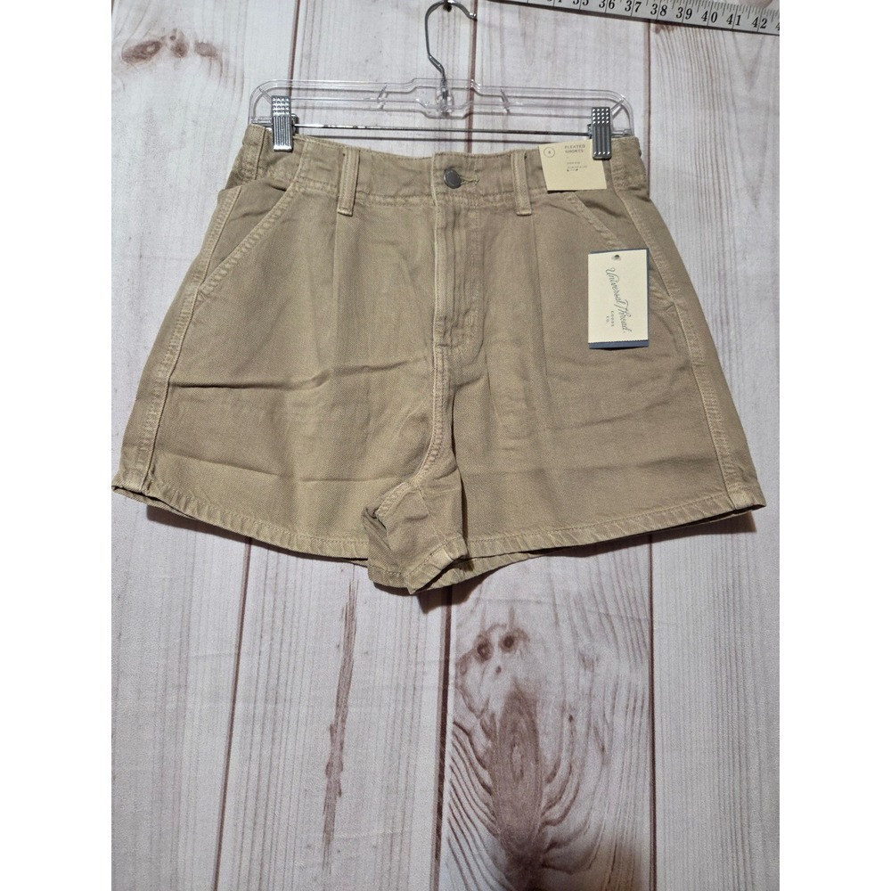 Universal Thread Womens Tan High Rise Pleated Shorts Size 4 Khaki Cotton Blend